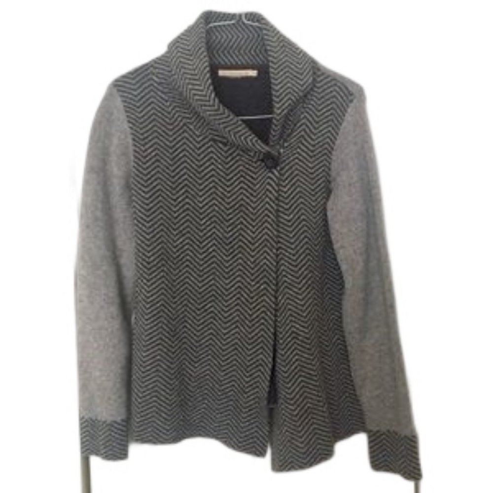 Chiaramente Italian Wool Blend Single Button Chevron Gray Sweater Sz Large